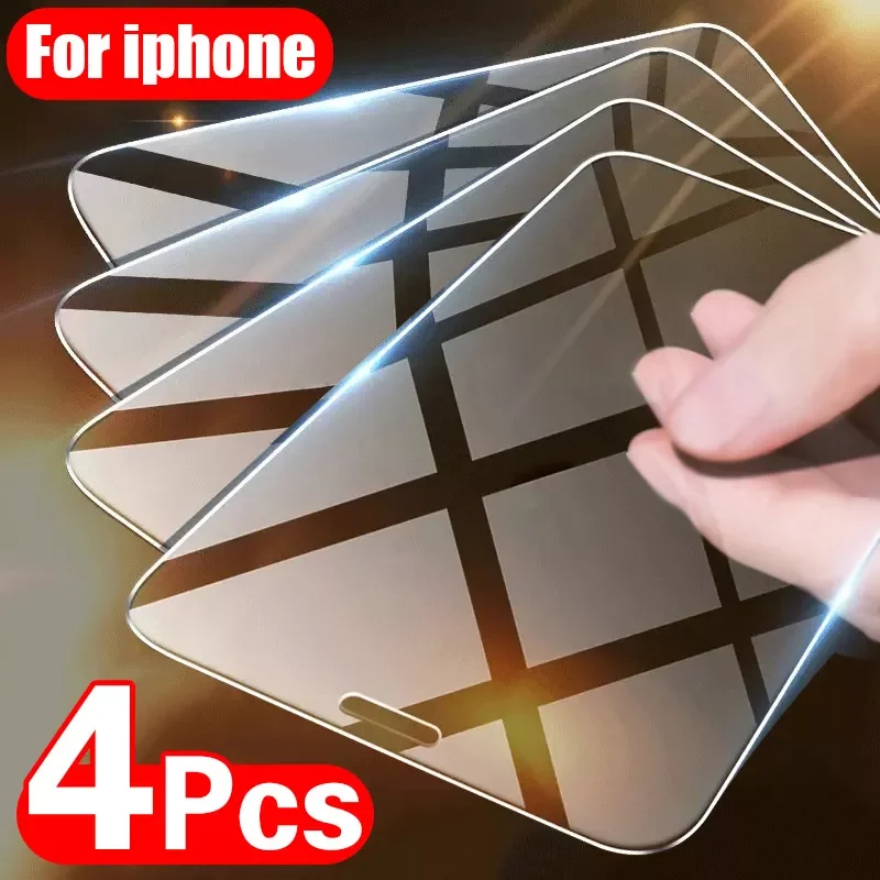 

4PCS Tempered Glass for iPhone 11 12 13 Pro XR X XS Max Screen Protector on for iPhone 12 Pro Max Mini 7 8 6 6S Plus 5S SE Glass