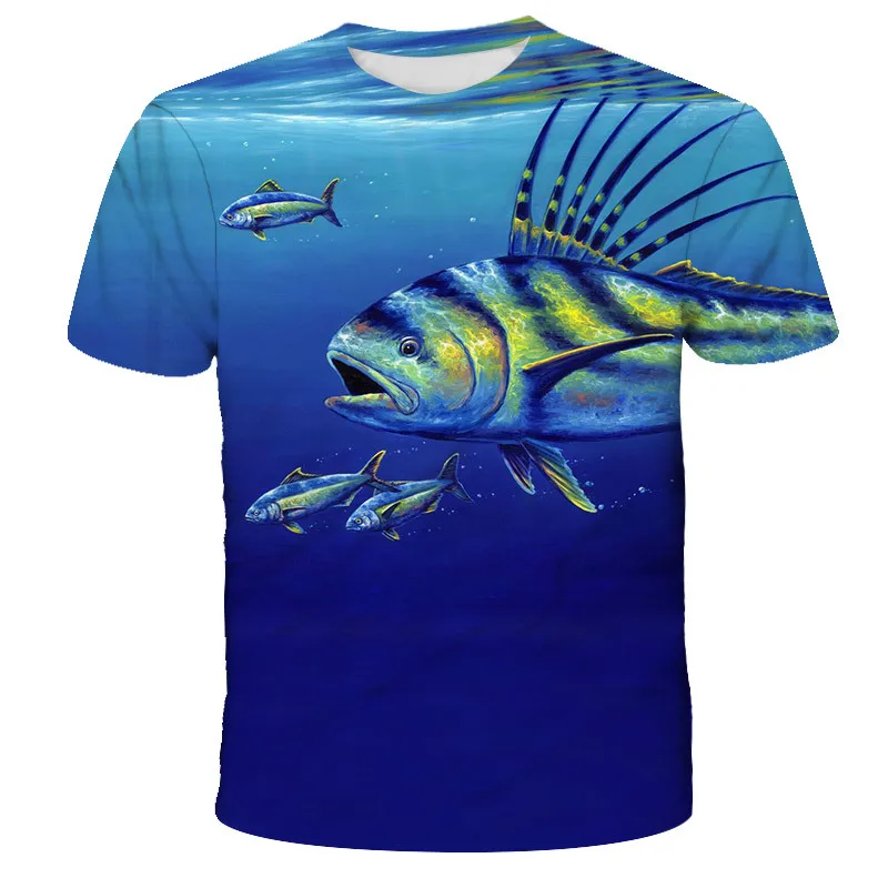 

2023 New Vintage Summer Men Good Luck Fishing Clothing Short Sleeve 3D Deep Sea Fish Hd Graphic T Shirts Women Tee Cool Tops
