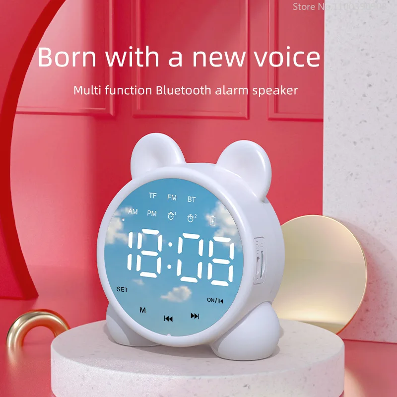 

Digital Alarm Clock with Night Light Lights Radio Clock Mirror Display LED Desktop Clocks Mini TF Card Speaker Bluetooth Wekker