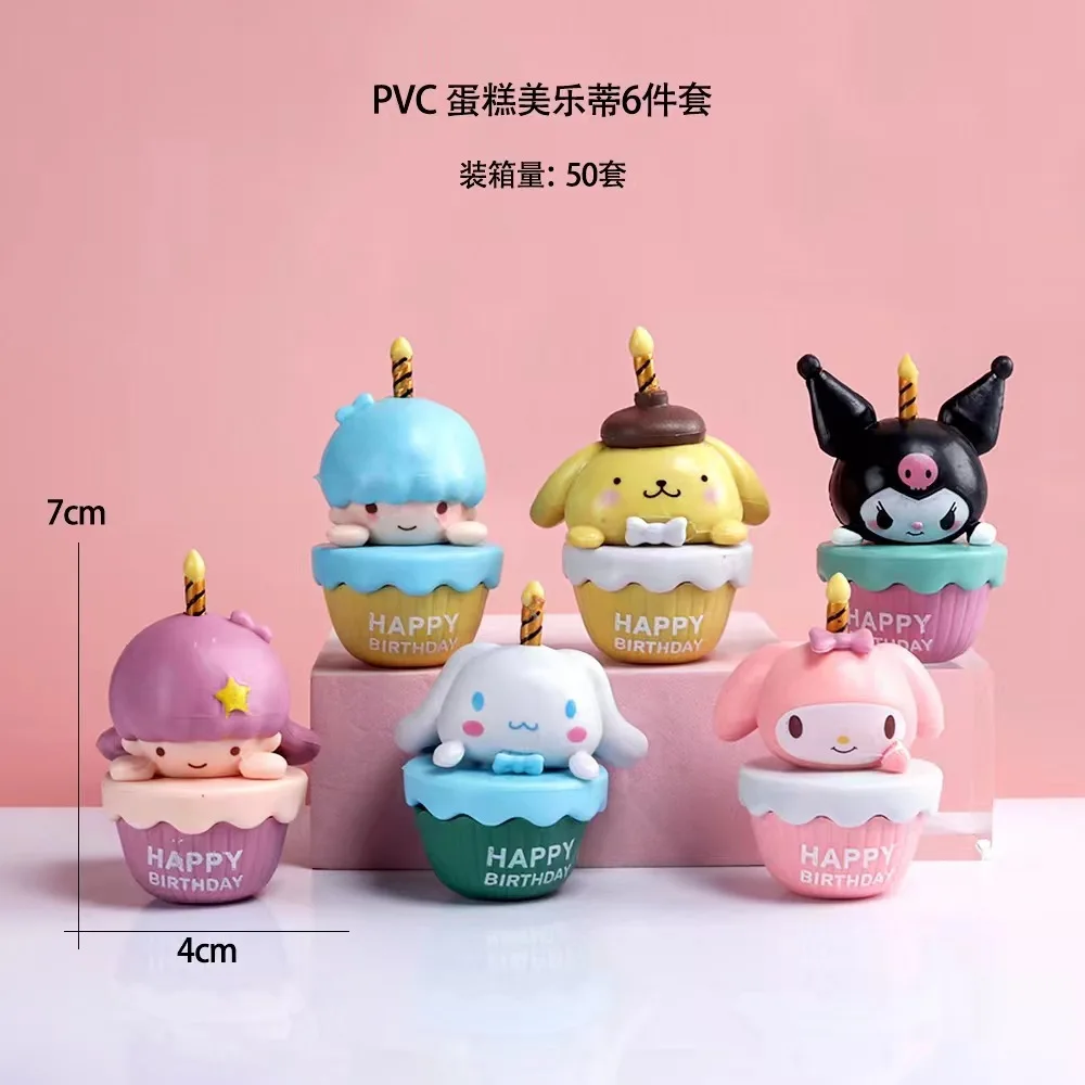 

6 шт./набор Sanrio серия мультфильм модель Cinnamoroll Kuromi Мелодия Pom пурин Аниме Кукла ПВХ модель украшения-игрушки декор подарки