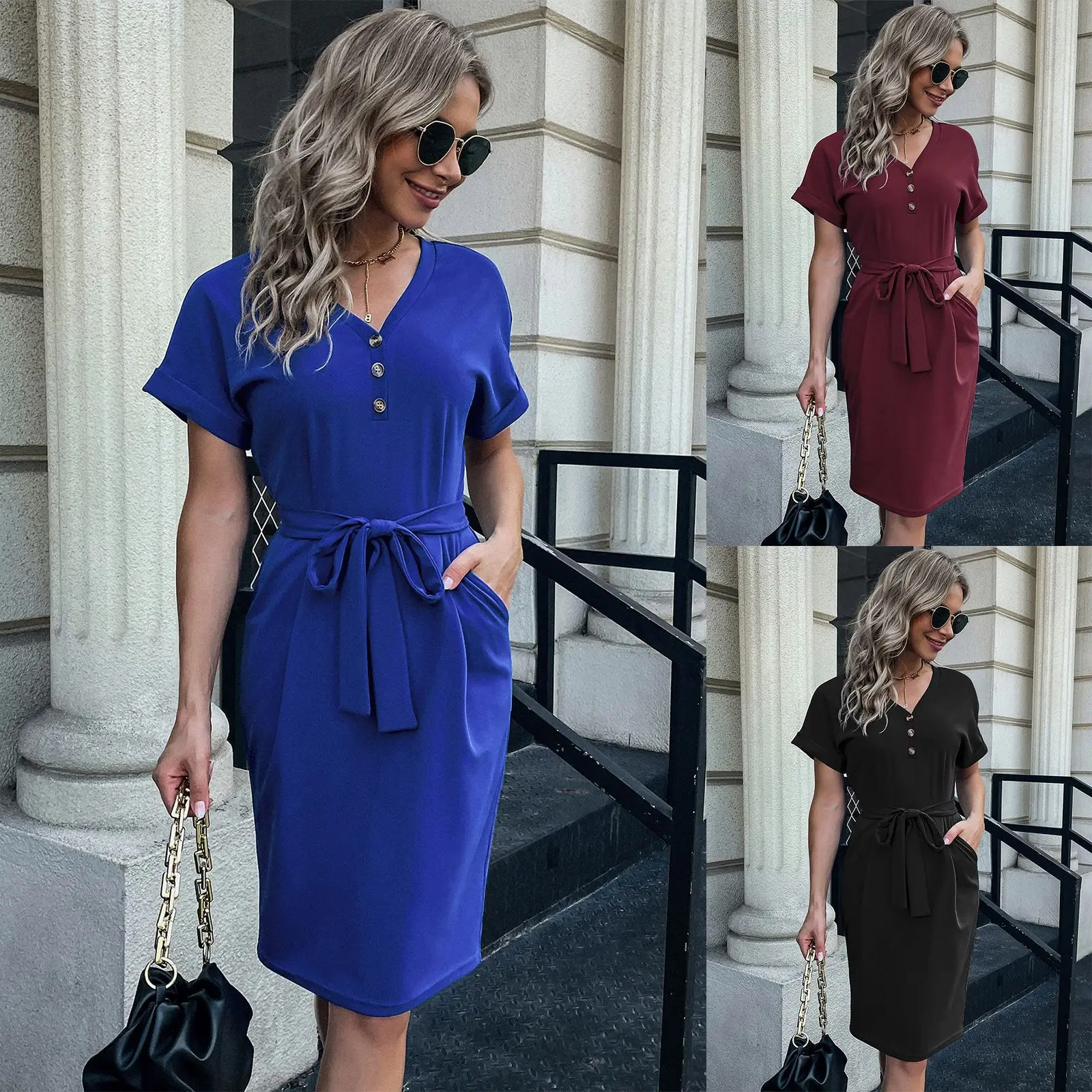 

Женское платье, Новинка лета 2022, юбка с V-образным вырезом, платья с коротким рукавом