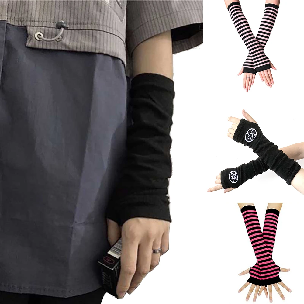 Женские перчатки в полоску аниме ниндзя ношение Ins Солнцезащитный рукав крест