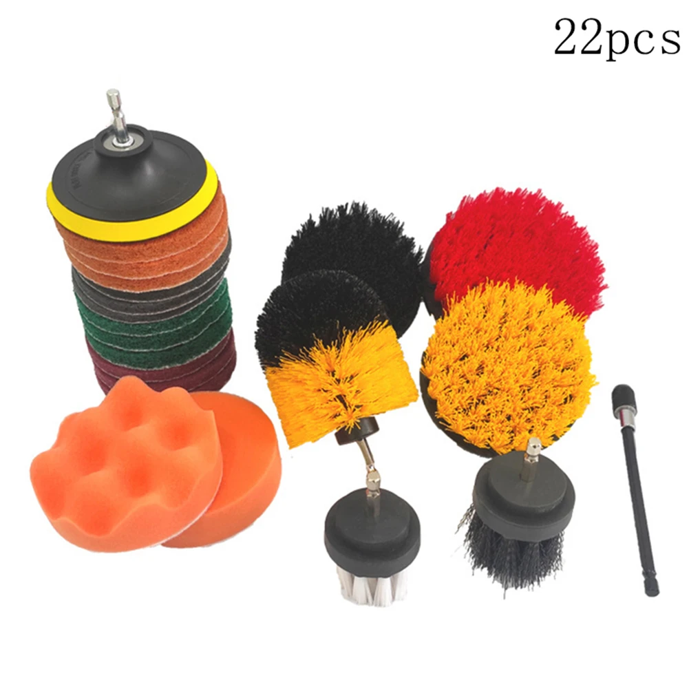 

22pcs Car Washing Accessories Drill Brush Set Power Scrubber Brush Yellow Red Fit For Car Cleaning Kit Extender Cleaning Tool