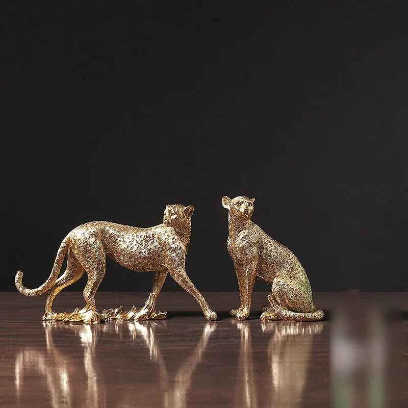 

Modern Resin Statuette Gold Plated Leopard Decorative TV Cabinet Ornaments Office Desktop Creative Statue Nordic Home Decoration