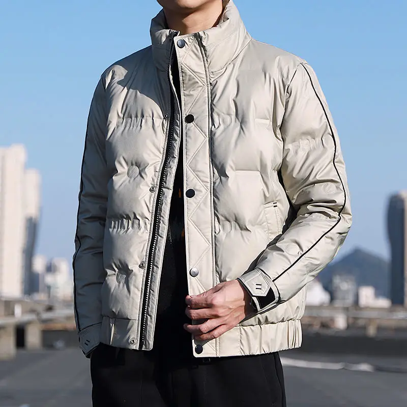 

2022 Men Winter Parkas Thicken Warm Coat Mens Stand Collar Jackets Solid Color Parka Coat Women Fashion New Streetwear W46