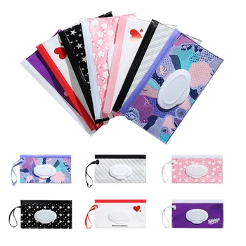 Baby Wet Wipe Pouch Wipes Holder Case Flip Cover Snap-Strap Reusable Refillable Wet Wipe Bag Outdoor Useful Tissue Box