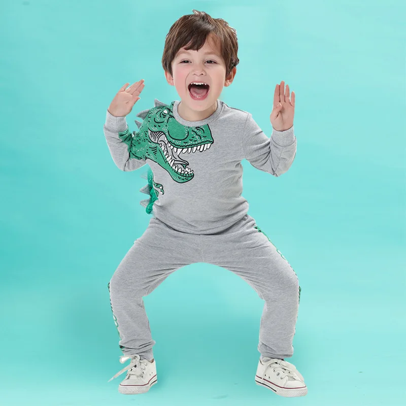 

Children's Clothing Set Spring Autumn Long Sleeve Cotton Grey Dinosaur Tops Crocodile Long Pants Two-piece Baby Boy Clothes Set