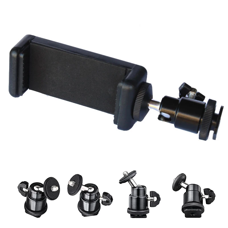 

Universal Moblie Phone Clip Bracket Holder Mount 1/4 Screw Hot Shoe Phone Clip Tripod Monopod Stand For iPhone Samsung Xiaomi