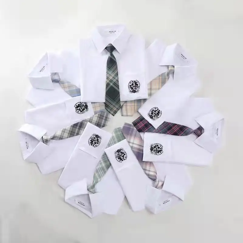 

JK uniform tie embroidery shirt women's long-sleeved 2022 new student class uniform white shirt bottoming top spring and summer