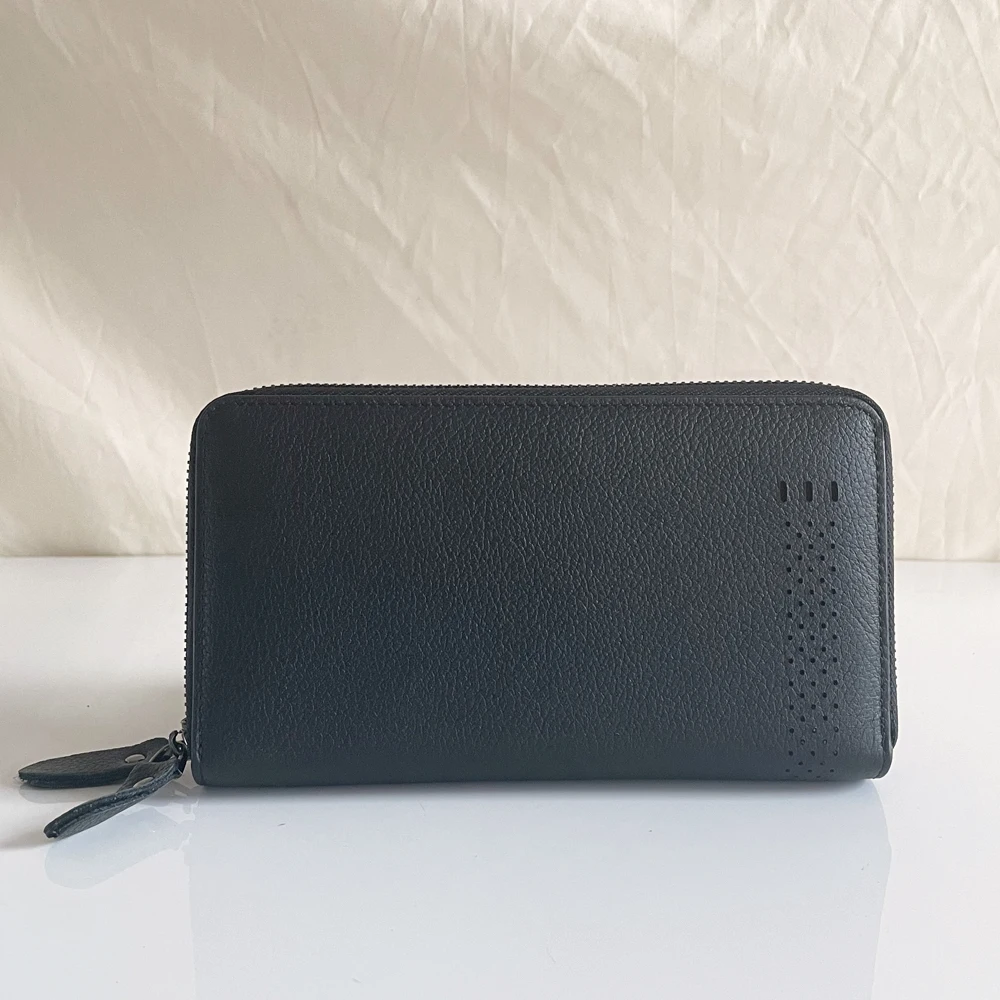 

Original Luxury Brand Design Men's Leather Purse Phone Bag Fashion Man Card Holder Double Zipper Wallet Postcards Business Purse