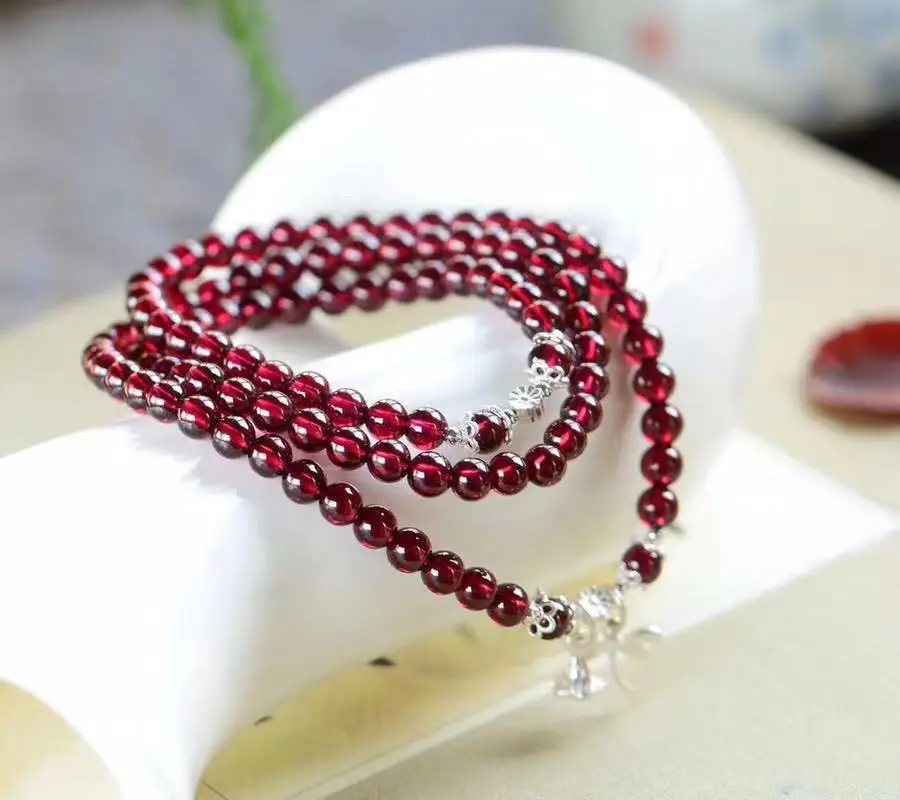 Nature Garnet Multi-loop Bracelet Match S925 Sterling Silver Accessory Holiday 2023 Novelty Gift for Friends Jewelry