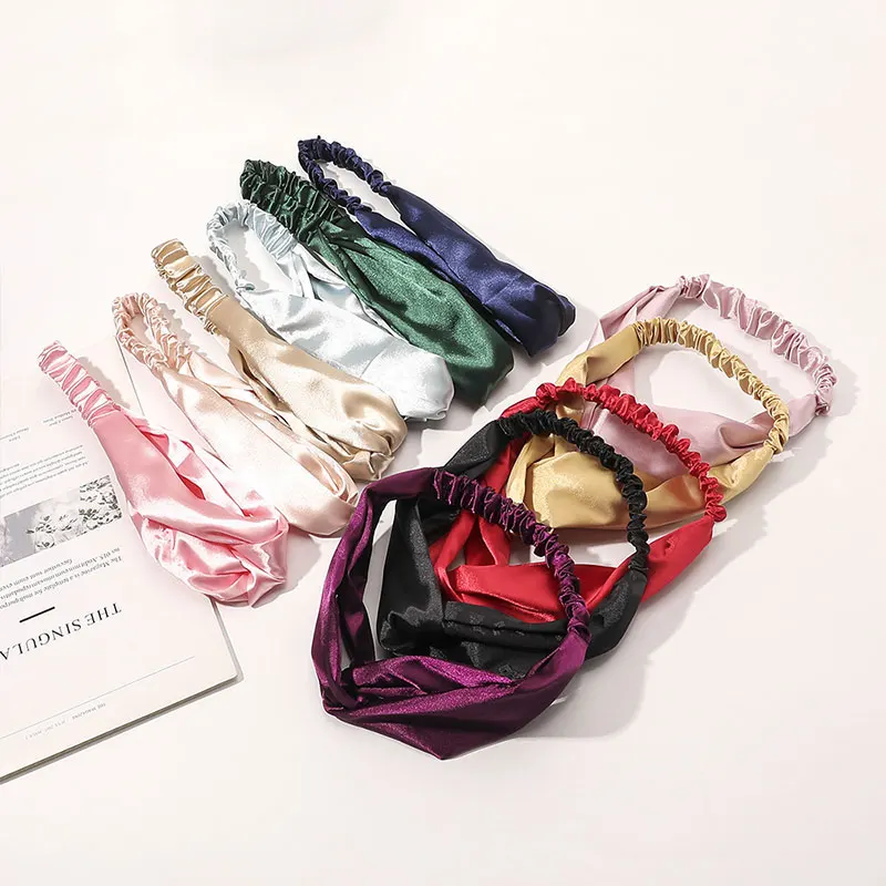 

Vintage Cross Satin Headbands Solid Color High Elastic Hair Band Sweet Turban Headwrap Simple All-match Satin Silk Hairbands