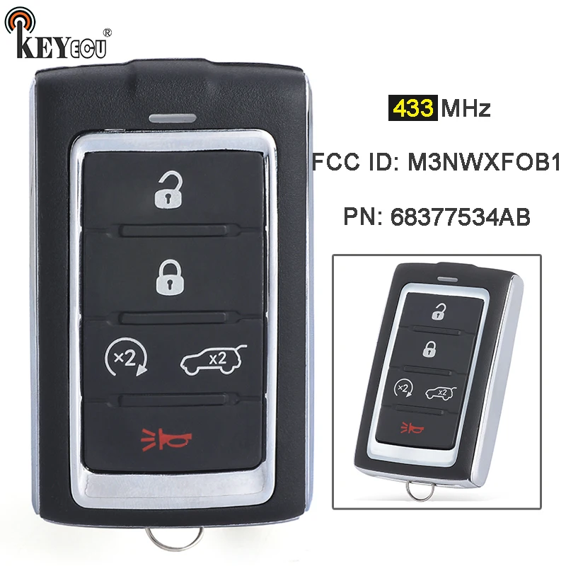 

KEYECU 433MHz FCC ID: M3NWXF0B1 / M3NWXFOB1, PN: 68377534AB Smart Remote Key Fob for Jeep Wagoneer Grand Cherokee 2021