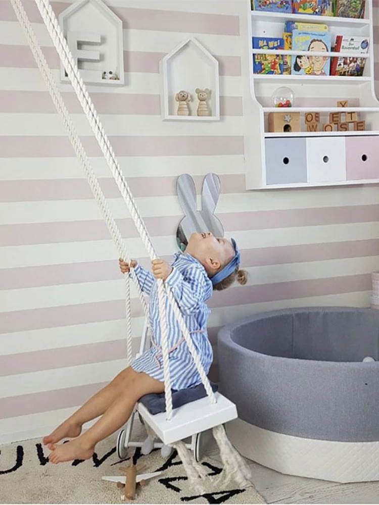 Детский качель-качалка на подвесе из массива дерева с подушкой безопасности для украшения детской комнаты мебель для детей.