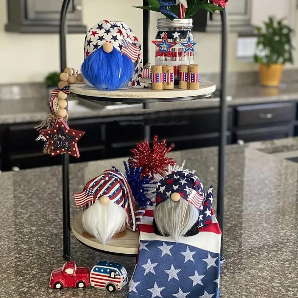 

Adorable Patriotic Bright Color Patriotic Gnome Plush Elf Decor Fabric Independence Day Decorations Festival Supplies