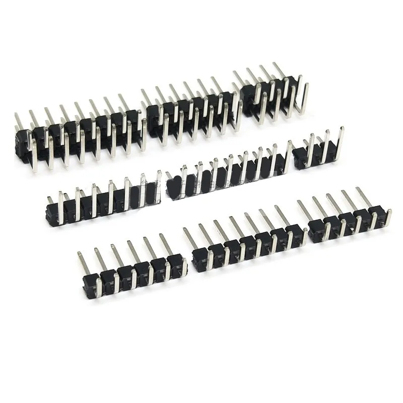 10 шт., изогнутые штырьковые соединители с углом 90 градусов, 2,54 мм, 1*2/3/4/5/6/7/8/10/20/40P