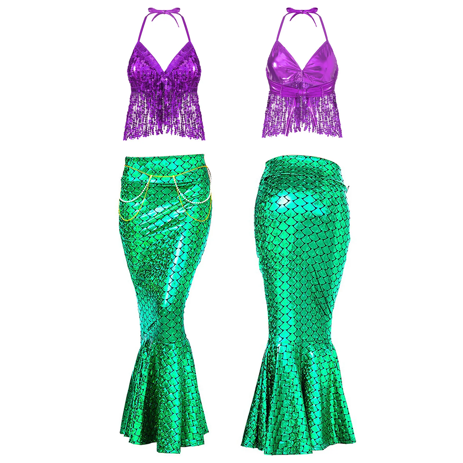 Adult Women Mermaid Princess Show Stage Cosplay Dress Up Costume Set Tail Unifrom Skirt For Dance Party Birthday Holiday