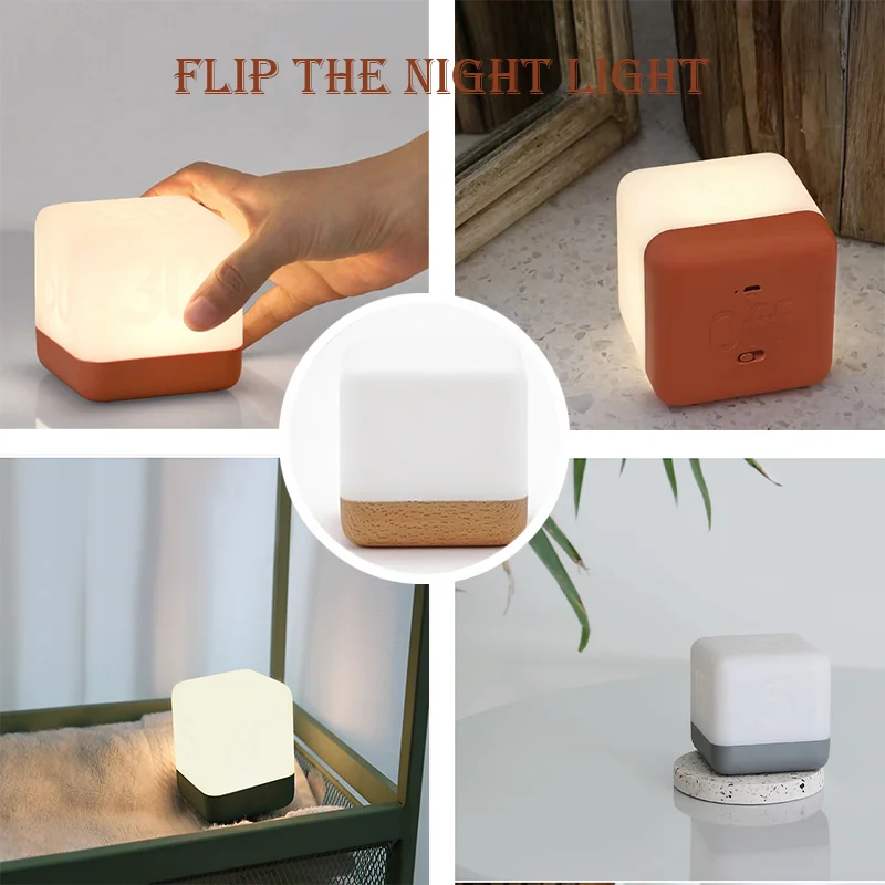 

Modern USB Charging LED Square Rubik's Cube Flip Timing Night Light Atmospheric Night Light Bedroom Bedside Table Lamp