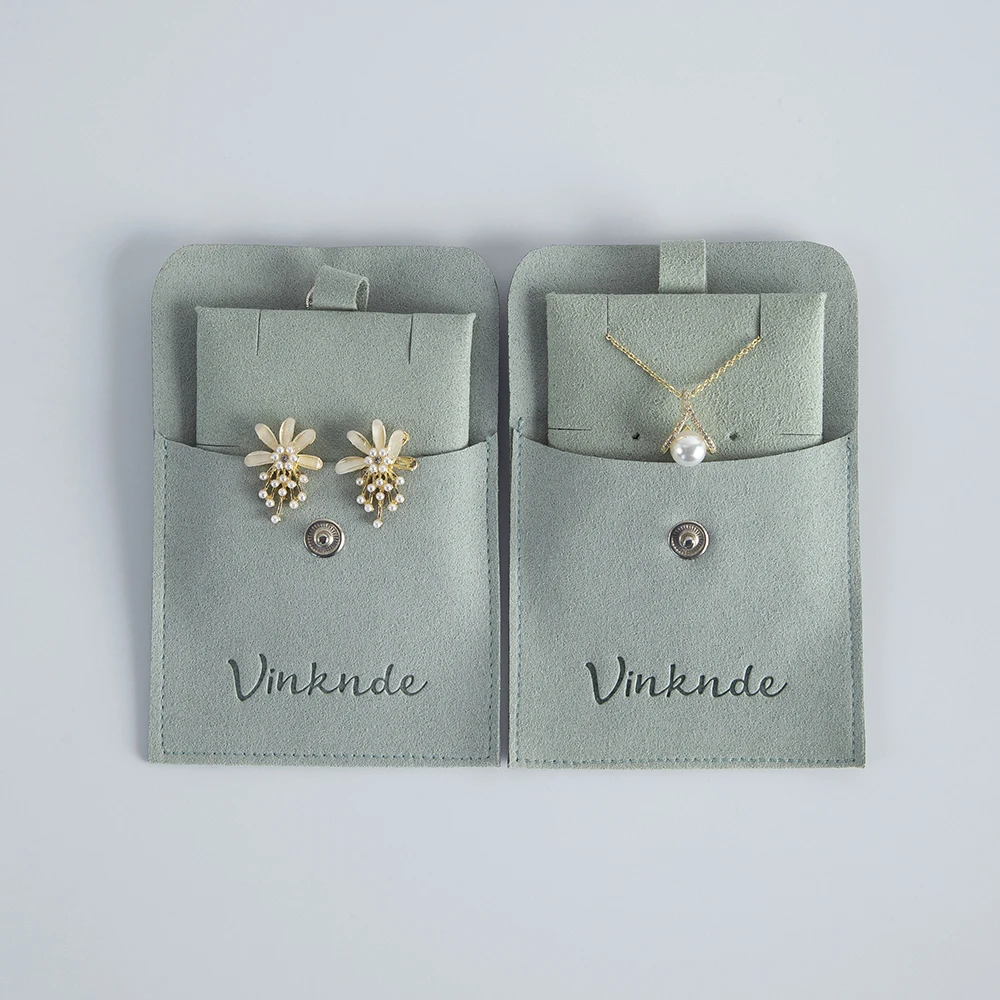 Custom Logo Jewelry Bags Microfiber Snap Storage Pouches Velvet Jewelry Ring Earring Necklace Wedding Gift Bags with Insert Card