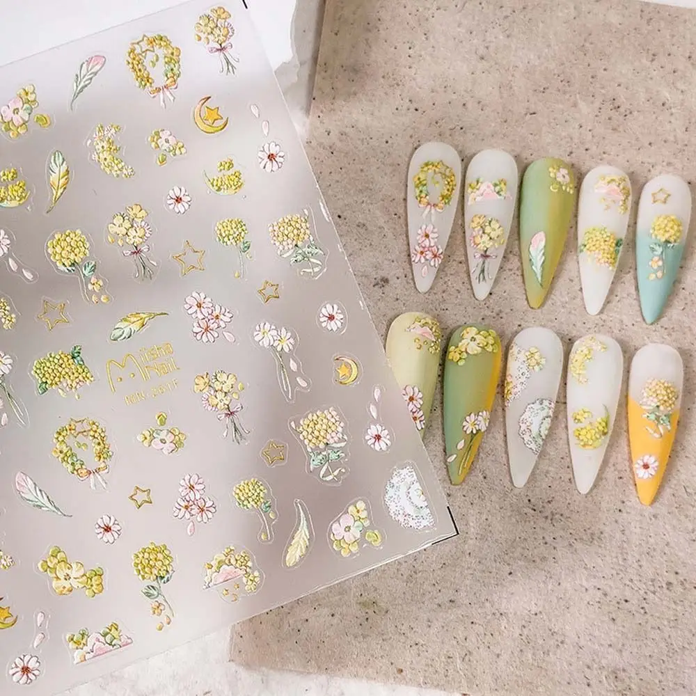 

3D Floral Nail Stickers Spring Flowers Leaves Self-adhesive Transfer Decals Slider DIY Nail Art Decoration