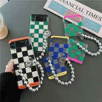 cute plaid smiley bracelet phone cases for samsung galaxy z flip 3 clear hard cover case for samsung z flip3 zflip3 zflip 3