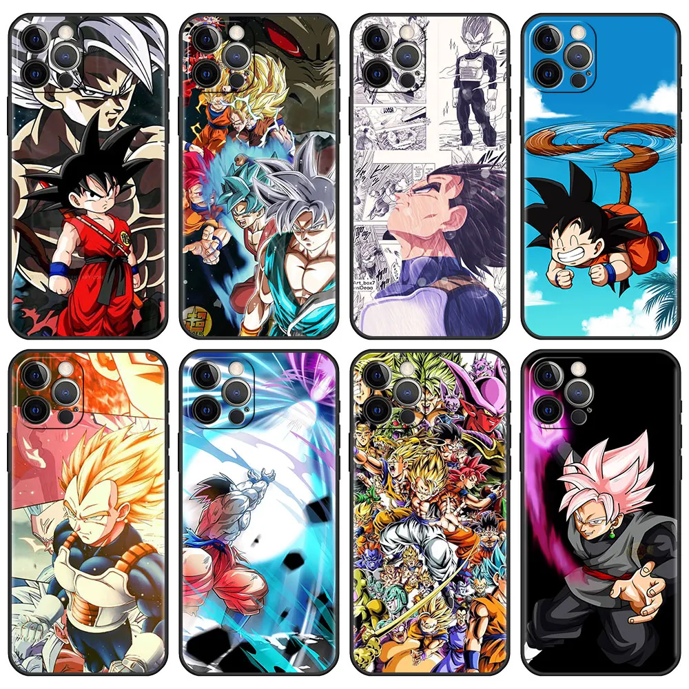 

Estuche Case for Apple iPhone 11 12 Pro 13 Pro Max 8 7 XR X XS Plus 6S SE Black Luxury SmartPhone Funda Goku Dragon Ball Z Super