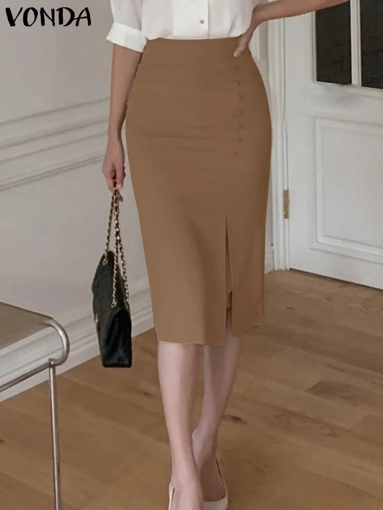 

Юбка-миди VONDA женская с разрезом, элегантная повседневная модная однотонная пикантная облегающая юбка с завышенной талией, лето 2023
