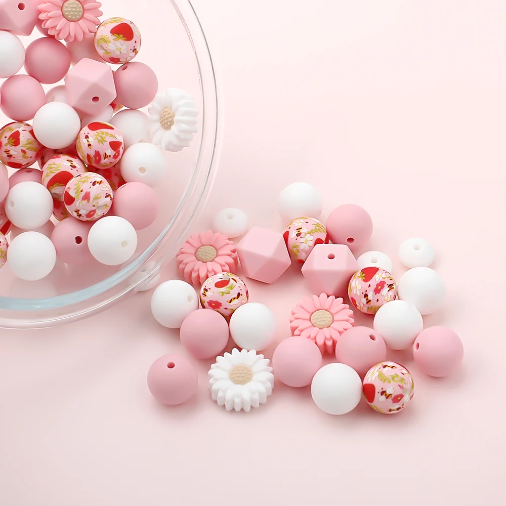 30Pcs Детские Силиконовые Бусины Daisy Тема Для Ювелирных Изделий DIY Ручка Ожерелья