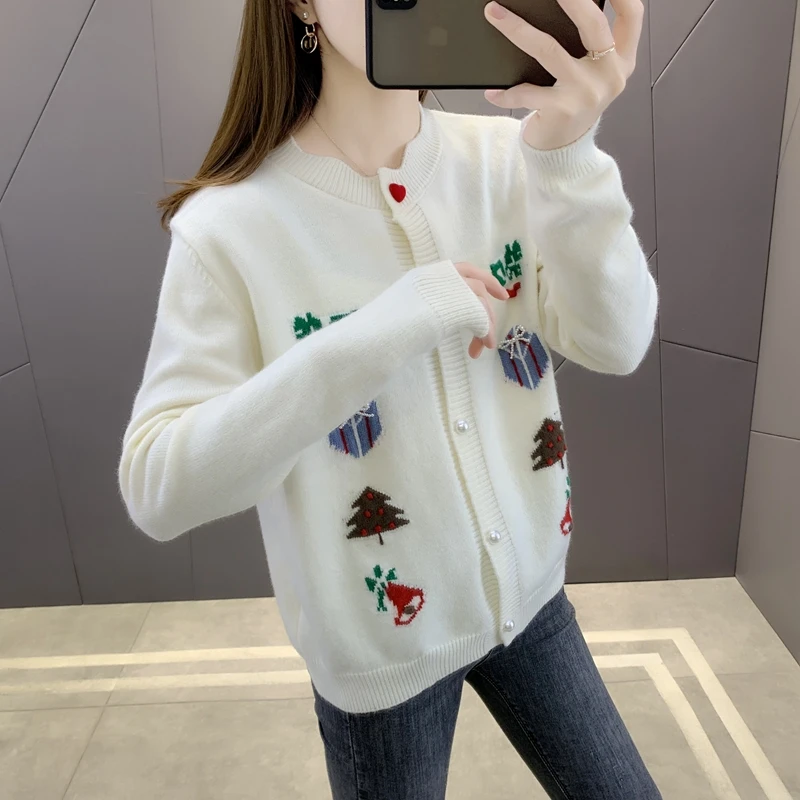 

Кардиган на пуговицах Zone C 3], жаккардовый кардиган 54 с рождественской елкой для стрельбы, 8328