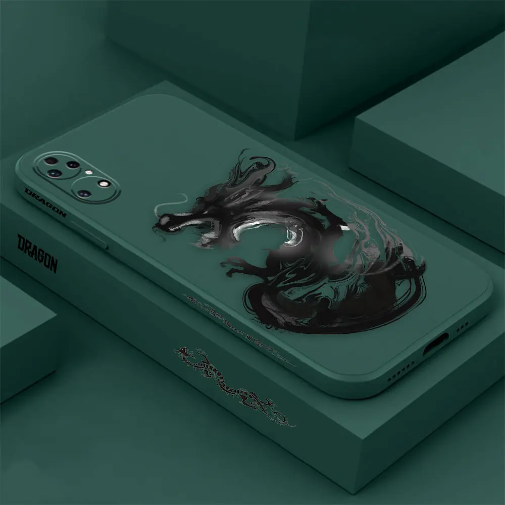 Dragon Pattern Ink Brush Painting Phone Case For Huawei P60 P50 P40 P30 P20 Mate 50 40 30 20 20X 10 Colour Liquid Silicone Cover