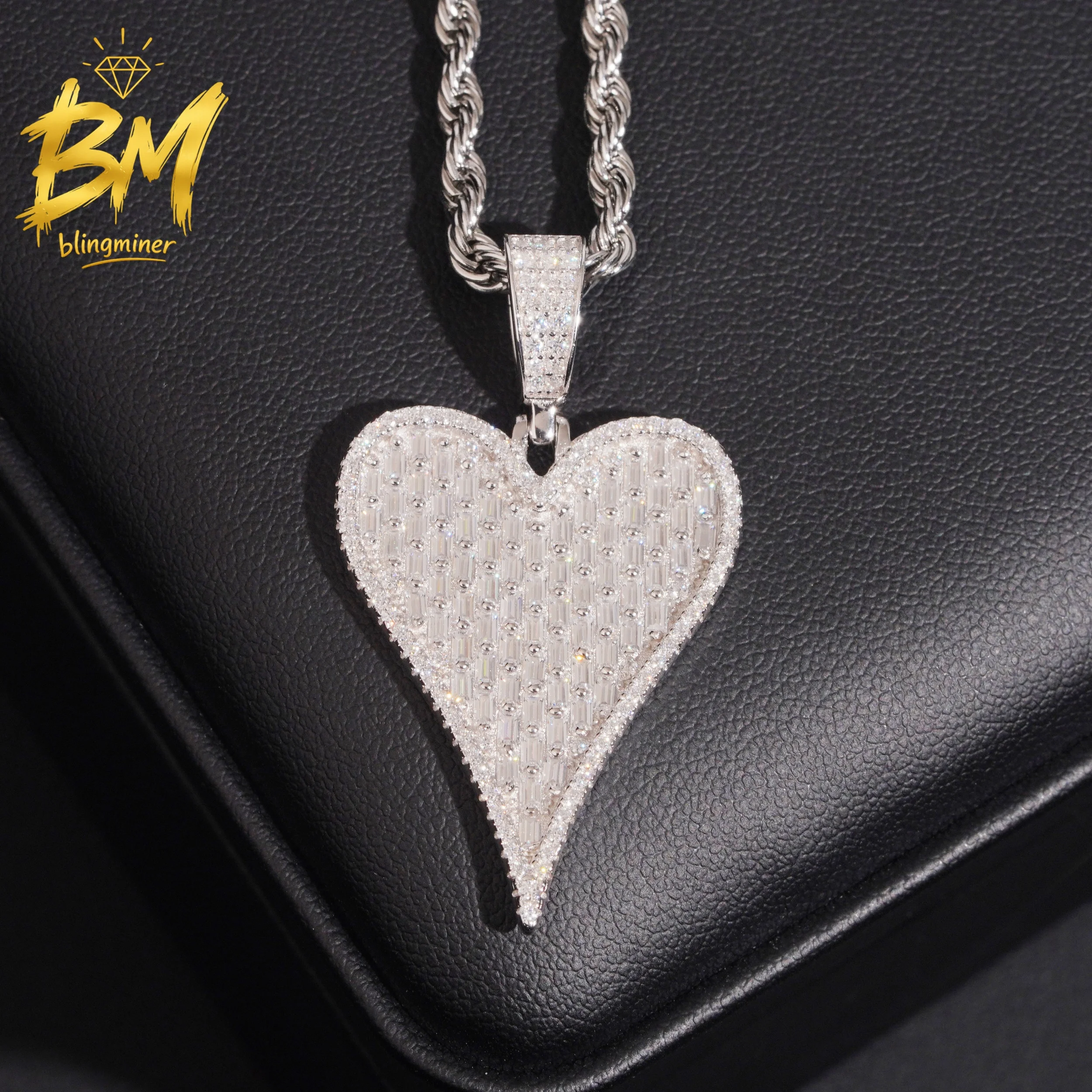 Фото Подвеска Blingminer Fine Heart S925 из серебра VVS с муассанитом для мужчин и женщин, ювелирные изделия, прошедшие проверку на алмазном тестере, бесплатная доставка №4