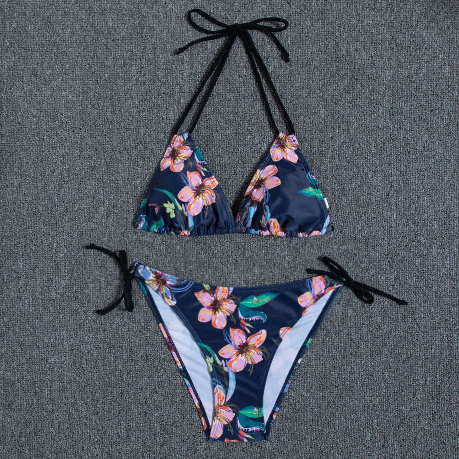 

Floral Printed Bandage Triangles Cup Bikini Set Women Push Up Halter Backless Brazilian Swimwear Beachwear Swimsuit Bandeau