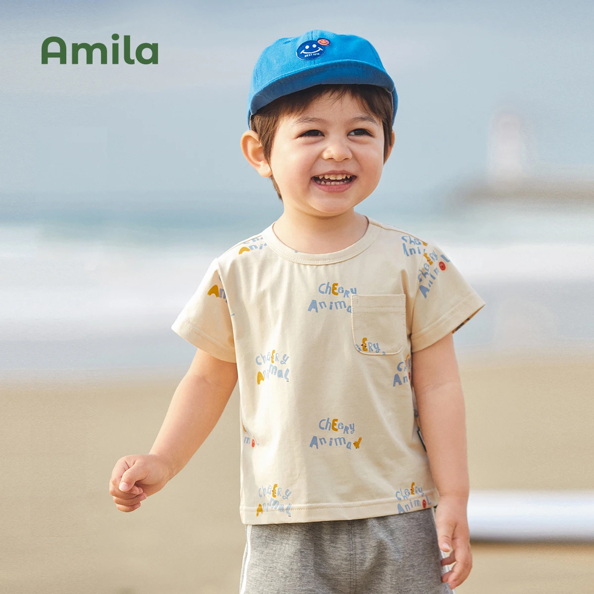 Amila Children's Wear Boys' and Girls' Short Sleeve T-shirt Simple All Over 2022 Summer New Casual Baby Top Fashion