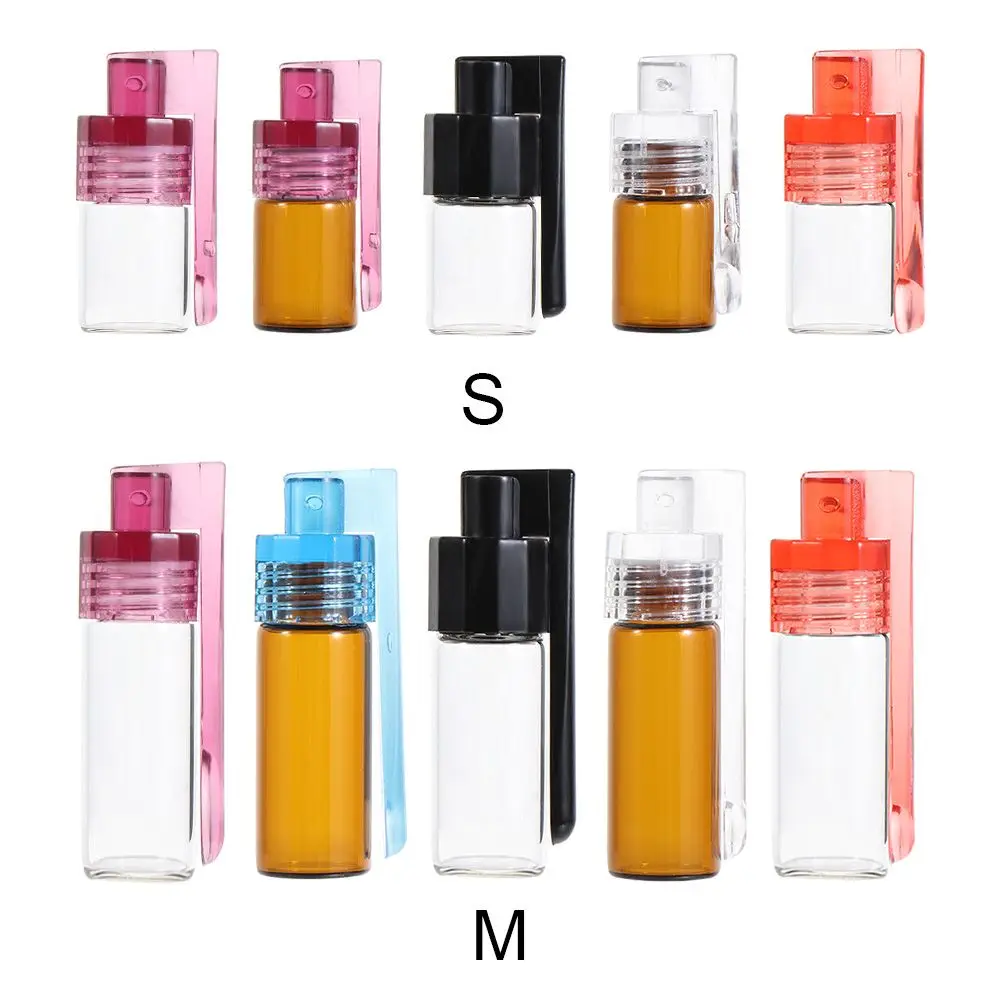 

1PC Mini Portable Glass Pill Case Storage Container Pill Box Glass Vial With Spoon Flip Refillable Bottle Random Color S/M Sizes