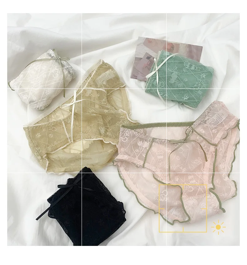 

5 pieces of combination lace underwear, women's lace-edged pure cotton briefs, sexy girls' physiological underwear.