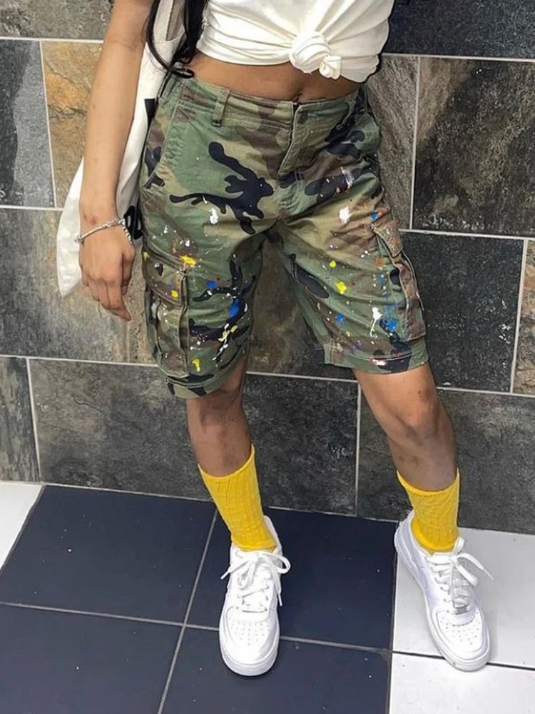 

Camouflage Shorts For Women Biker Shorts Zip Fly Cargo Pants Loose Casual Pocket Bottom Summer 2022 Streetwear Vintage Clothing
