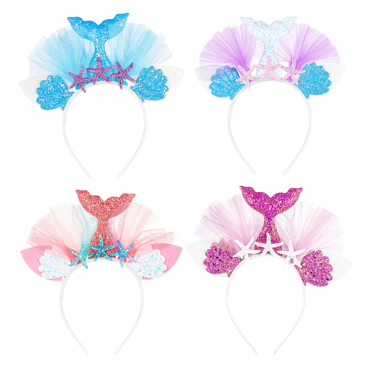 

Lurrose 4PCS Mesh Adorable Glitter Mermaid Hair Hoop for Children Decoration Party Kids Adults