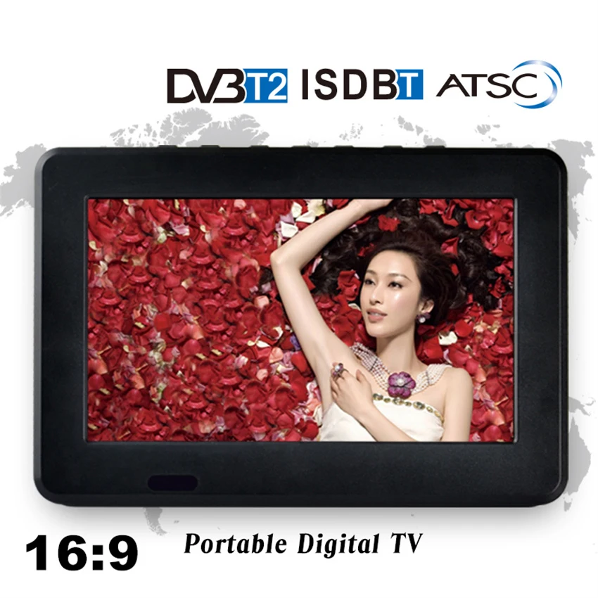 Ultra-thin 9 inch Portable TV DVB-T2 ATSC ISDB-T tdt Digital and Analog mini small Car Television Support USB TF PVR MP4 H.265