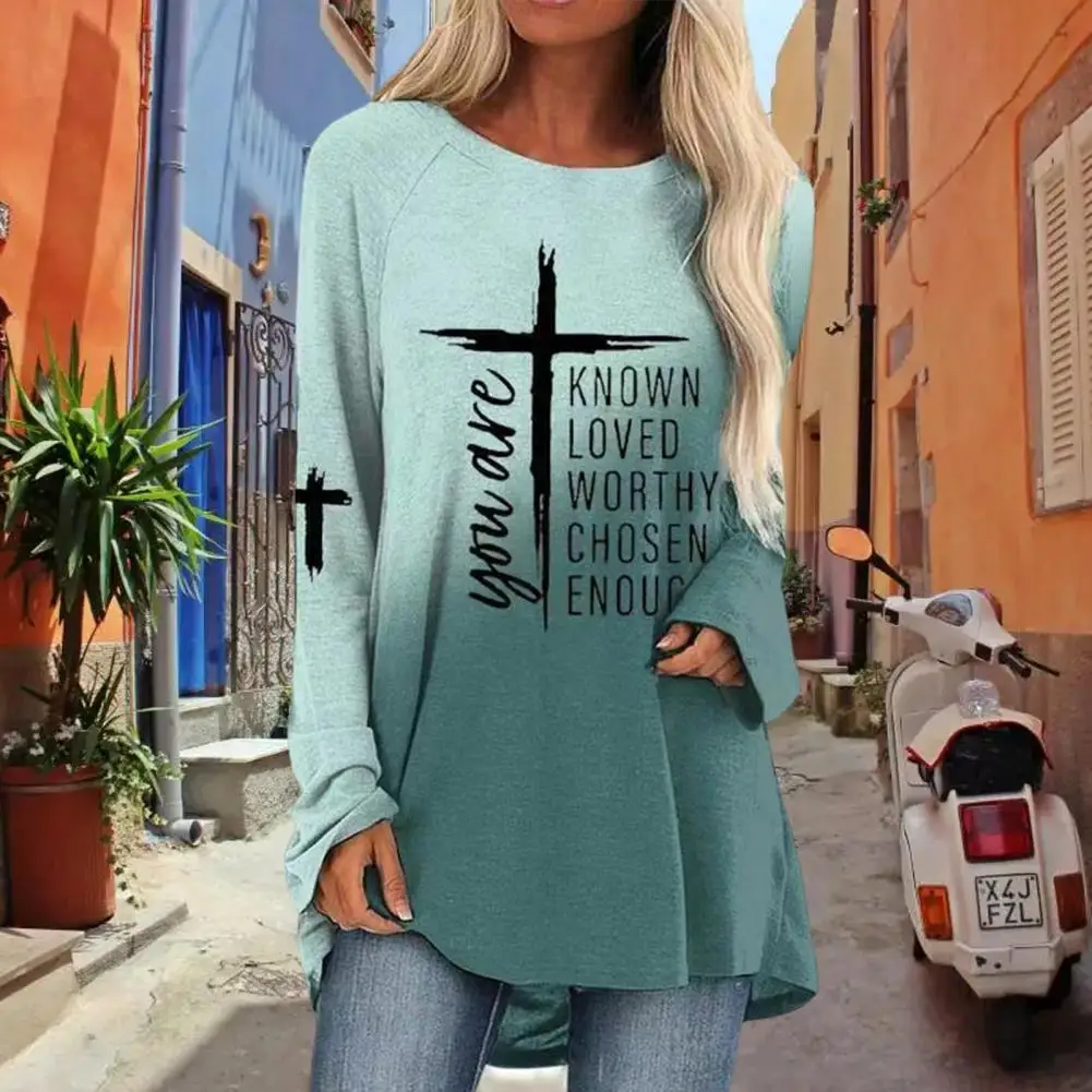 

Women Pullover Cross Pattern Women T-shirt Loose Alphabet T-shirt