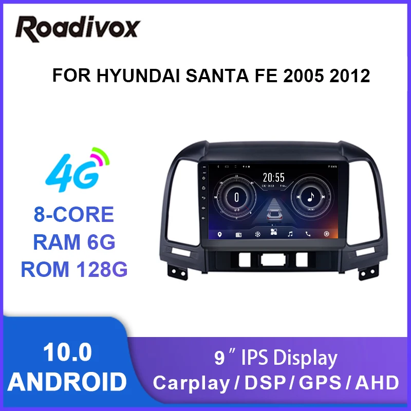 

9" android 10.0 car radio video gps navigation player for hyundai santa fe 2005 2012 multimedia autoradio stereo head unit