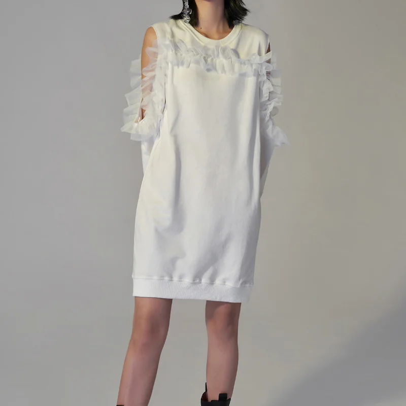 2023 Autumn and Winter Fashion New Double Strapless Net Yarn Fungus Temperament Repair What Long Sweater Dress Woman Clothing