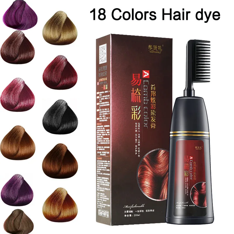 Tintura de Cabelo Coloração do Cabelo com Pente Cor do Cabelo Tintura Escova Natural Planta Essência Instantânea Shampoo Creme Capa Permanente 200ml