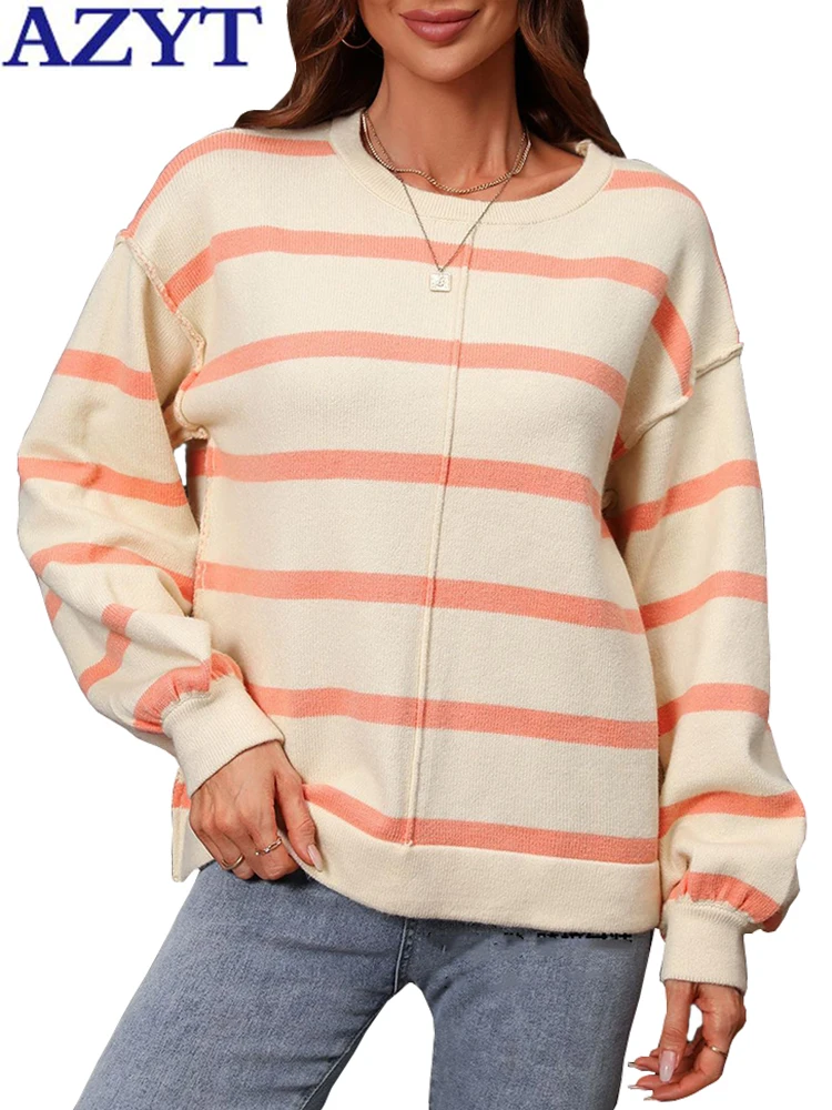 

Женский трикотажный свитер в полоску, с круглым вырезом