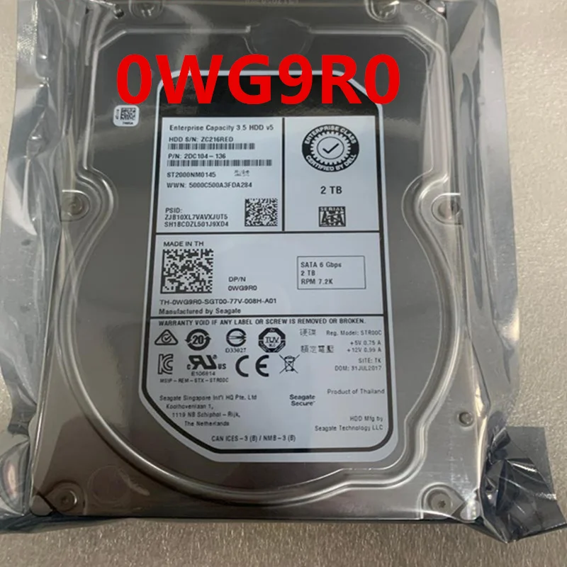 

Новый оригинальный жесткий диск для DELL 2 ТБ 3,5 "64 Мб SATA 7200 об/мин для 0WG9R0 WG9R0 ST2000NM0145