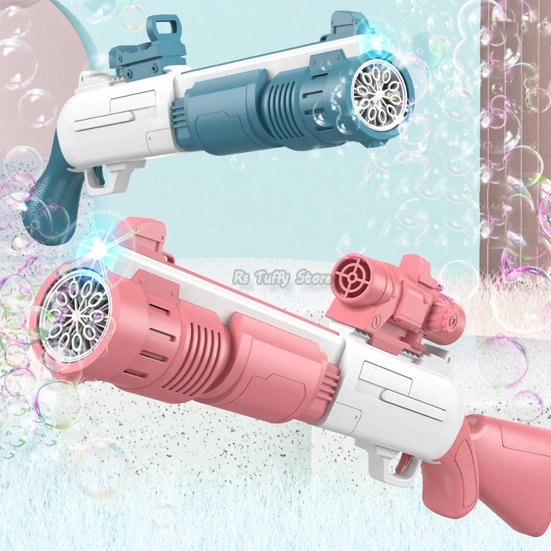 Pistola de burbujas de plástico automática para niños, juguetes eléctricos de baño 2 en 1 para niños, jabón de verano, botella de burbujas de agua, máquina de jabón