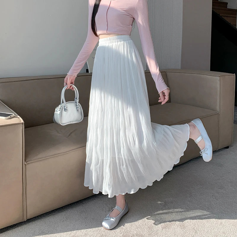 Женская юбка весна-лето 2024 с высокой талией плиссированные юбки черные белые