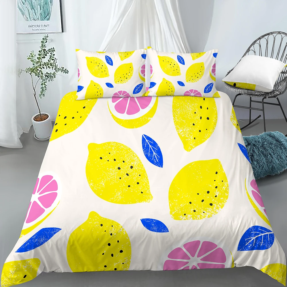 

Lemon Duvet Cover Set Queen King Size Quilt Cover Microfiber Comforter Cover for Kids Teen Adult Fruit Theme 2/3pcs Bedding Set