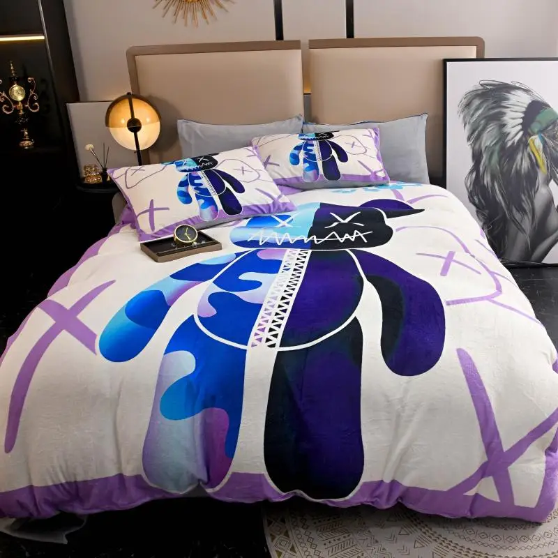 

Новый бархатный флисовый комплект постельного белья Kartoon полосатый пододеяльник простыня наволочка зимнее теплое постельное белье Фланелевое Королевский двуспальный