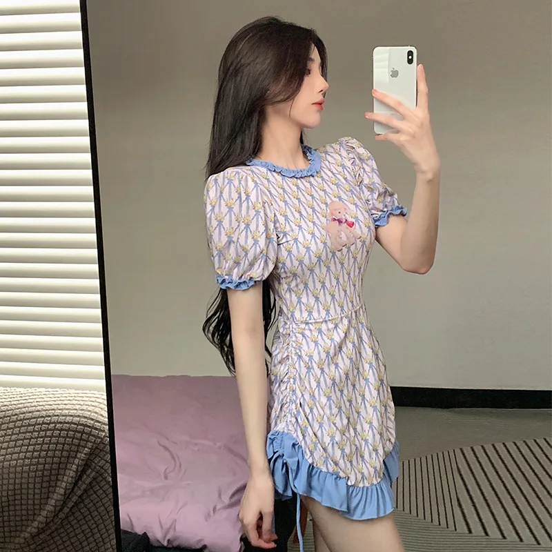 

2023 Korea Style Sexy Monokini Beachwear Monokini Women Swimwear Dress One Piece Swimsuit Sheep Print Bathing Suit Skirt