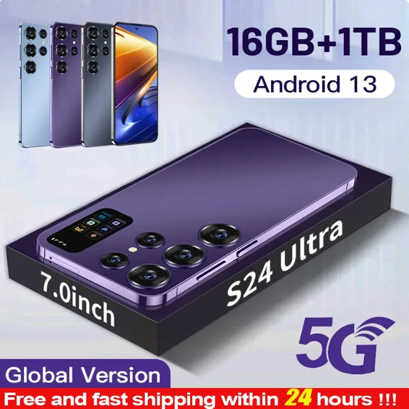 

2023 Band S24 Ultra 7.0HD Screen Smart Phone Original 16G+1T 5G Dual Sim Celulares Android Unlocked 108MP 7000mAh mobile phones